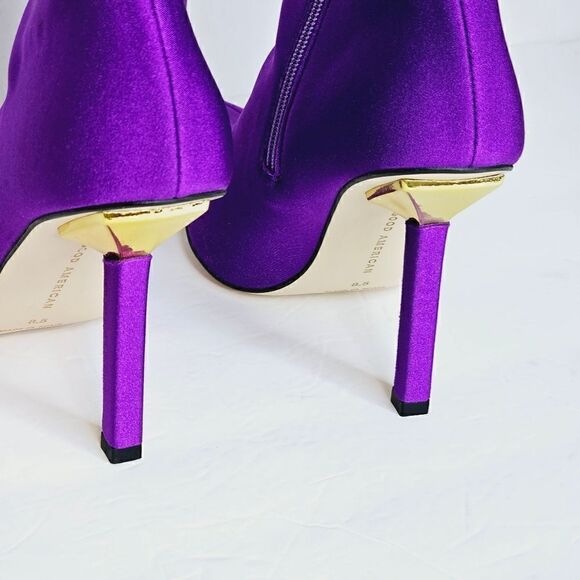 New! Good American Pointed Ankle Sock Shine Neoprene Purple Stiletto Boots - Picture 8 of 15